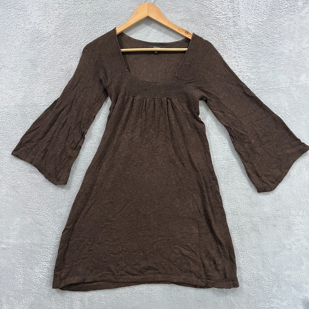 Express Sweater Dress Womens XS Brown Wool Blend Knit Bell Sleeve Empire Waist